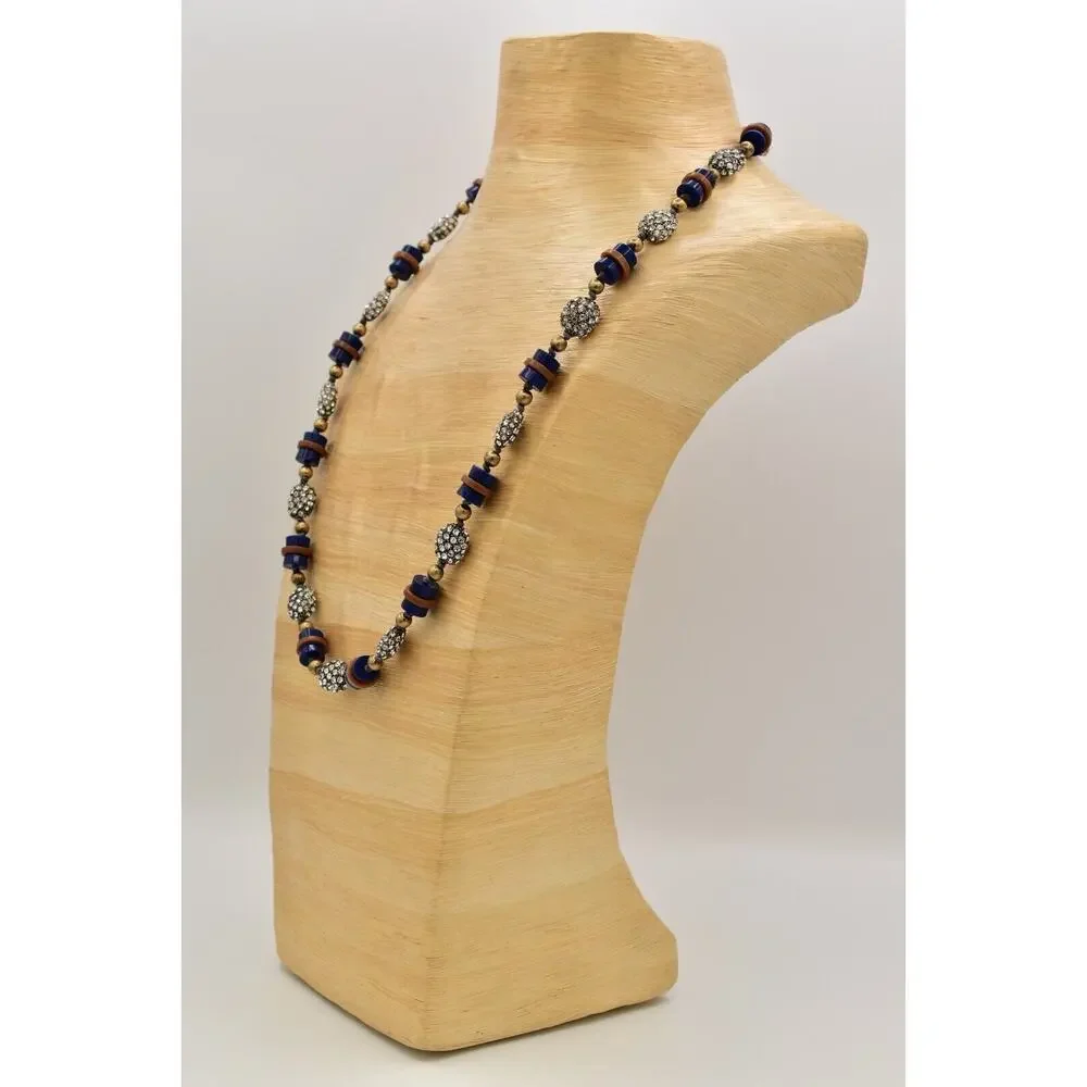 J.Crew Beaded Necklace Blue Brown Lucite Rhinestone Crystal Chunky NWT BinBJ
